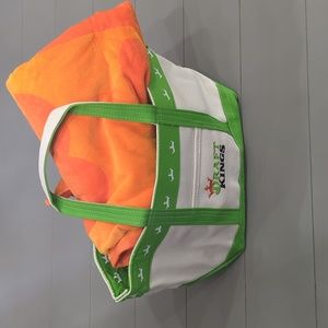 NWOT Draftkings DK Brand Green/White Beach Tote Bag & Orange Beach Towel Set